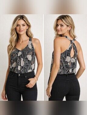 🐚 100% Silk Ella Moss Floral Sleeveless Blouse